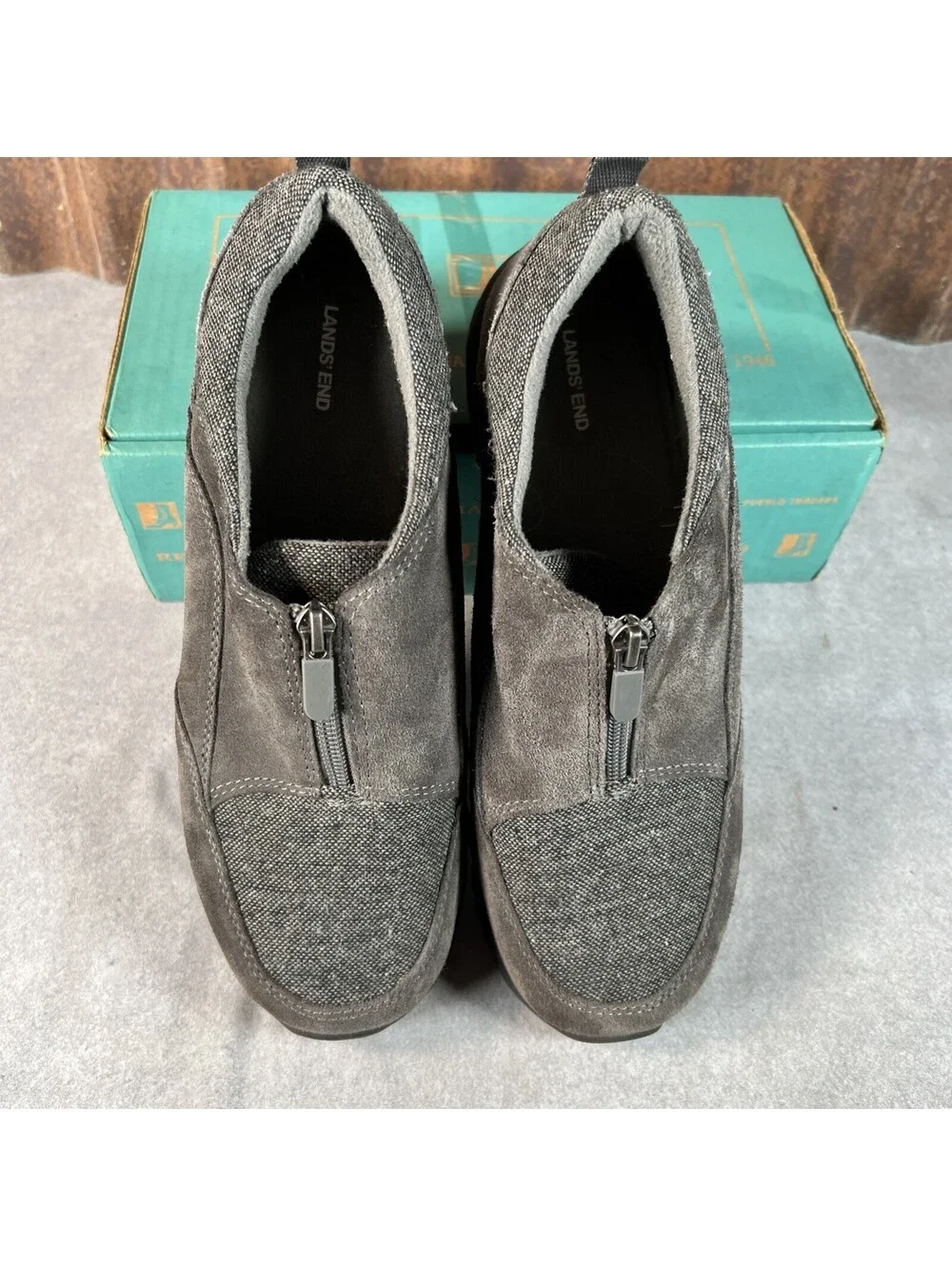 Lands End Womens Zip Front Loafer Leather Upper Gray shoes 10D VG